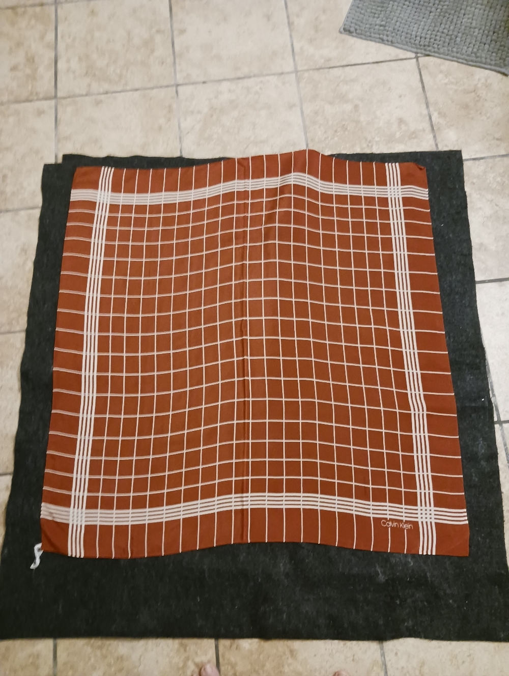 Calvin Klein Vtg Geometic Silk Copper/ Off White Scarf Japan 33" x 33"